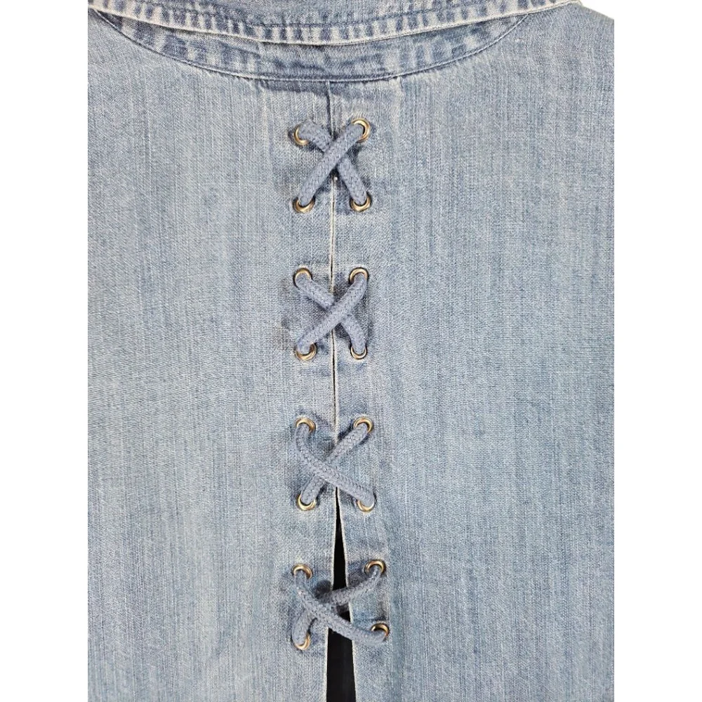 Style & Co Blue Chambray Floral Embroidered Denim Button Down Shirt XL - Picture 7 of 7